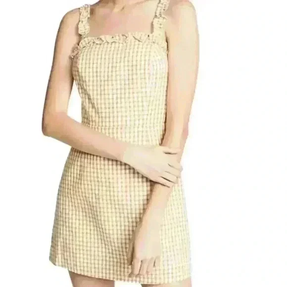 Lost+Wander Yellow Mimosa Ruffled Gingham Sleeveless Mini Dress - Picture 1 of 12